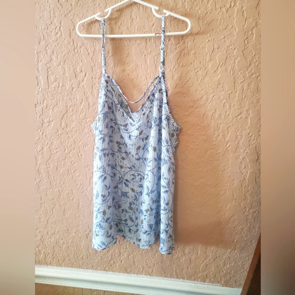 Primark Women's Floral striped blue, pink and white tank top size 10